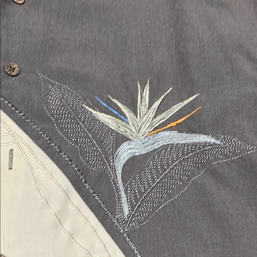 Gray and Cream Embroidered Button-Up Shirt - Picture 3 of 12